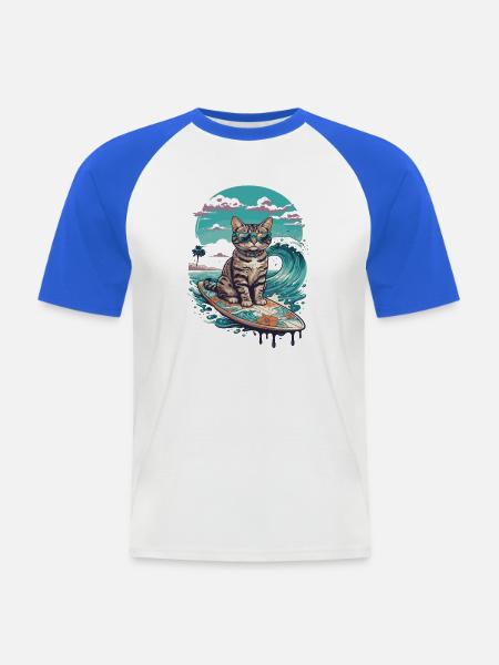 Surfer-Katze in tropischer Welle - Männer Baseball-T-Shirt - Weiß/Royalblau