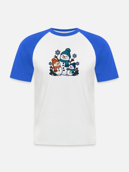 Schneemannteam – Wir bauen Winterfreude - Männer Baseball-T-Shirt - Weiß/Royalblau