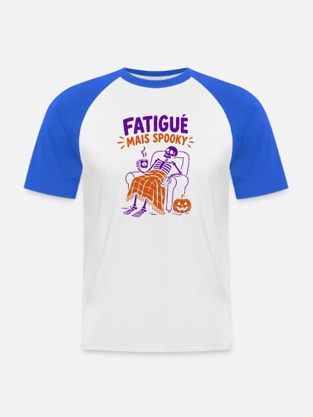 Müde, aber gruselig – Halloween-Skelett. - Männer Baseball-T-Shirt - Weiß/Royalblau