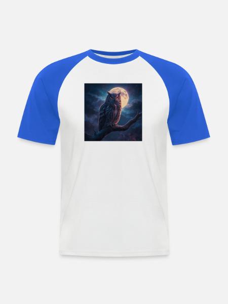 Mondlichteule am Nachthimmel - Männer Baseball-T-Shirt - Weiß/Royalblau