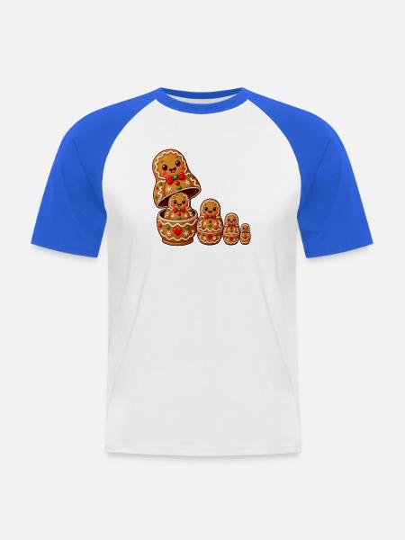 Lebkuchenpuppenmann stapelbares Elsass - Männer Baseball-T-Shirt - Weiß/Royalblau