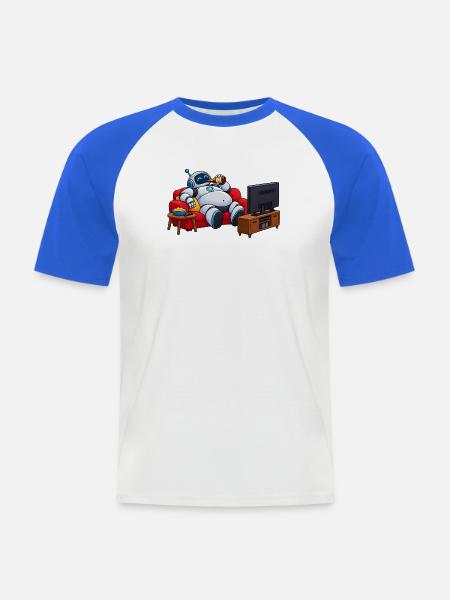 Roboter-Entspannung vor dem Fernseher - Männer Baseball-T-Shirt - Weiß/Royalblau