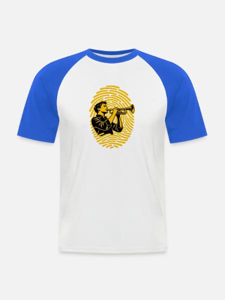 Trompete Fingerabdruck Trompeter Jazz Blasmusik - Männer Baseball-T-Shirt - Weiß/Royalblau