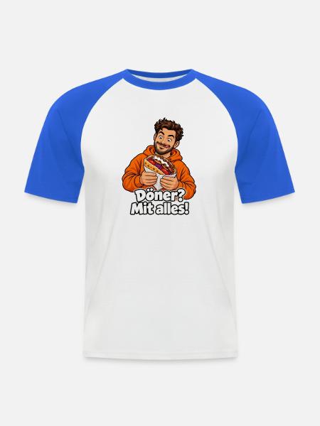 Döner mit alles - Männer Baseball-T-Shirt - Weiß/Royalblau