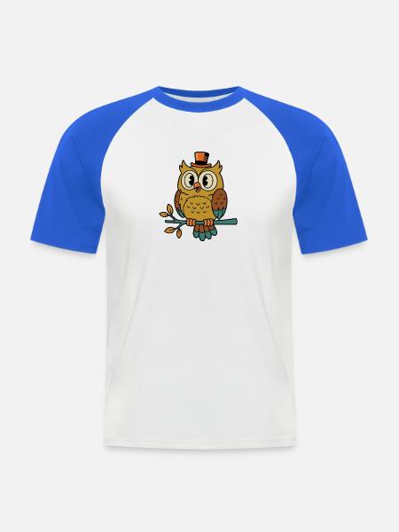 Verspielte Retro-Cartoon-Eule mit Zylinder - Männer Baseball-T-Shirt - Weiß/Royalblau