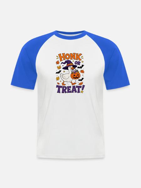 Dummer gruseliger Gänshexe Halloween-Kürbis - Männer Baseball-T-Shirt - Weiß/Royalblau