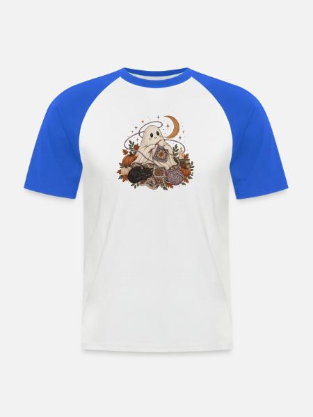 Cozy Ghost Knitting Autumn Night - Männer Baseball-T-Shirt - Weiß/Royalblau