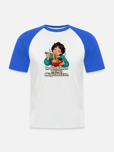Ramen-Wortspiel – Frau - Männer Baseball-T-Shirt - Weiß/Royalblau