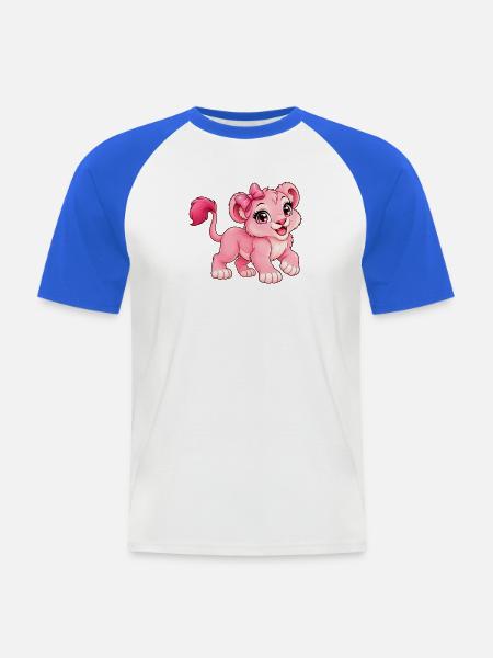 Kawaii Pink Lioness - Männer Baseball-T-Shirt - Weiß/Royalblau