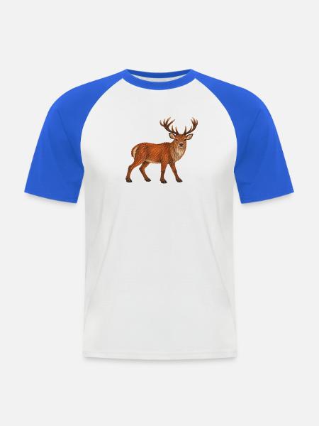 Rothirsch im Wald abgebildet - Männer Baseball-T-Shirt - Weiß/Royalblau