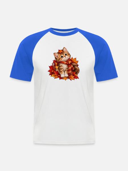 Herbstkätzchen im Blättermeer - Männer Baseball-T-Shirt - Weiß/Royalblau