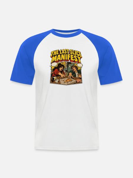 The Last Slice Manifest – Pizza-Comic - Männer Baseball-T-Shirt - Weiß/Royalblau