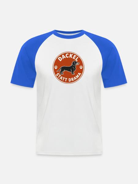 Dackel statt Drama Kreis-Logo - Männer Baseball-T-Shirt - Weiß/Royalblau