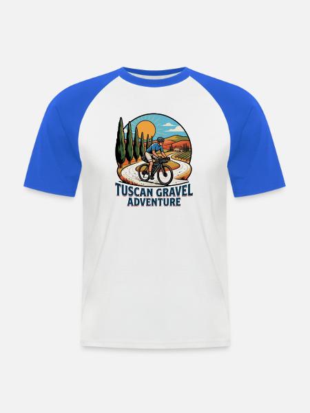 Toskanische Schotter-Abenteuer-Radfahren Pop Art - Männer Baseball-T-Shirt - Weiß/Royalblau