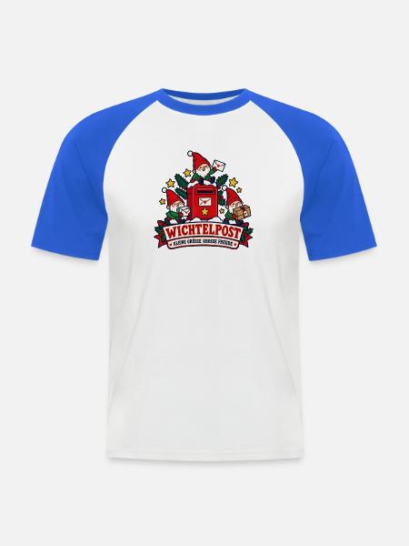 Wichtelpost – Kleine Grüße große Freude - Männer Baseball-T-Shirt - Weiß/Royalblau