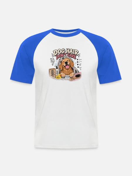 Hundehaare, Bad & Freude in der Badewanne - Männer Baseball-T-Shirt - Weiß/Royalblau