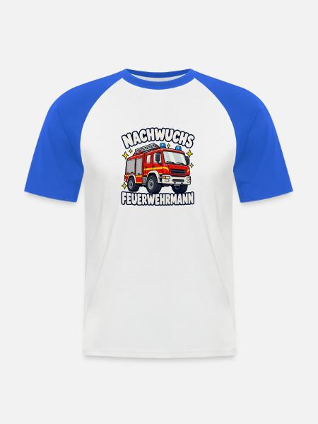 Nachwuchs Feuerwehrmann mit Feuerwehrauto - Männer Baseball-T-Shirt - Weiß/Royalblau
