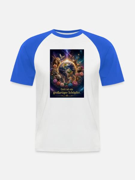 Gott ist ein großartiger Schöpfer - Männer Baseball-T-Shirt - Weiß/Royalblau
