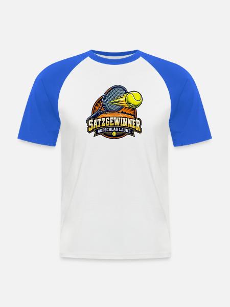 Satzgewinner – Aufschlag Laune - Männer Baseball-T-Shirt - Weiß/Royalblau