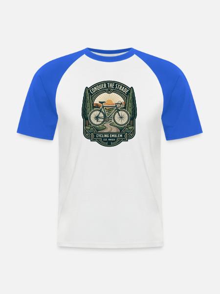 Art-Déco-Radrademblem-Grafik - Männer Baseball-T-Shirt - Weiß/Royalblau
