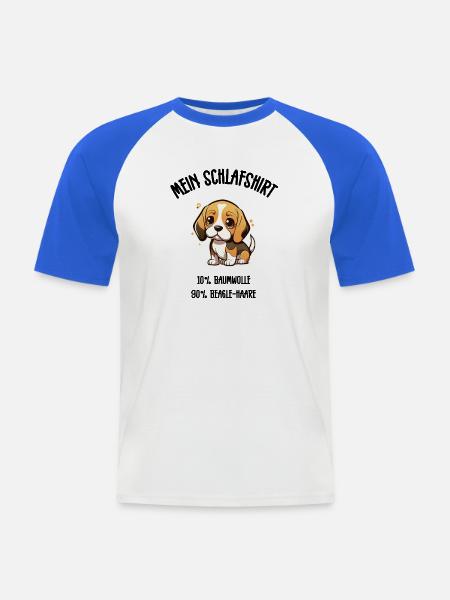Süßer Beagle Welpe Schlafshirt Kulleraugen - Männer Baseball-T-Shirt - Weiß/Royalblau