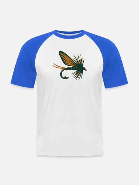Fliegenfischen Koeder Grafik - Männer Baseball-T-Shirt - Weiß/Royalblau