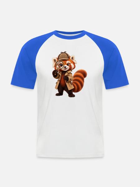 Roter Panda-Detektiv mit Lupe - Männer Baseball-T-Shirt - Weiß/Royalblau