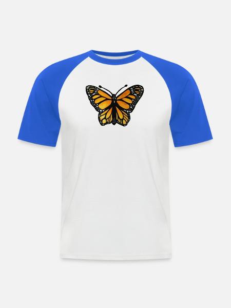 Monarch-Sonnenuntergangsschmetterling - Männer Baseball-T-Shirt - Weiß/Royalblau