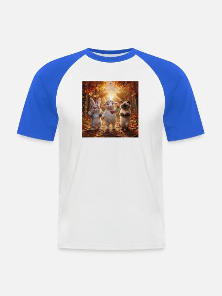 Fluffy Love Herbstfreunde Kuscheltiertrio - Männer Baseball-T-Shirt - Weiß/Royalblau