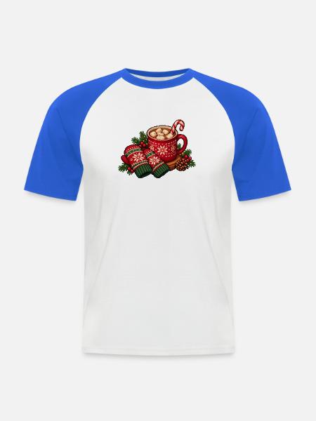 Kuschelige Weihnachtstasse mit Schneeflocken - Männer Baseball-T-Shirt - Weiß/Royalblau