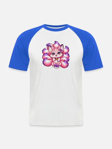 Neunschwänziger Fuchs Kawaii Pink - Männer Baseball-T-Shirt - Weiß/Royalblau