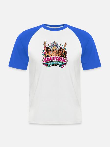 Brautcrew – Konfetti Kommando - Männer Baseball-T-Shirt - Weiß/Royalblau