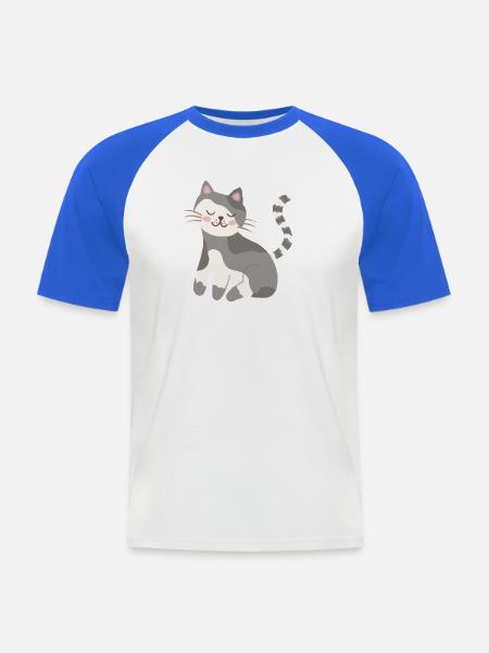 Ruhige graue Katzen-Kawaii-Lächeln - Männer Baseball-T-Shirt - Weiß/Royalblau