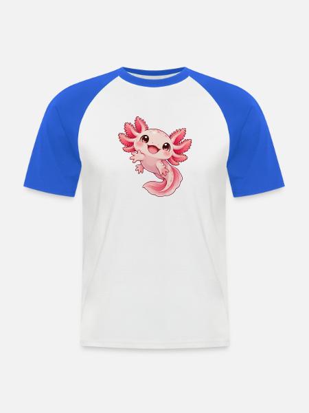 Verspieltes Axolotl Pink-Kindermotiv - Männer Baseball-T-Shirt - Weiß/Royalblau