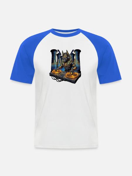 DJ Anubis an den Turntables - Männer Baseball-T-Shirt - Weiß/Royalblau