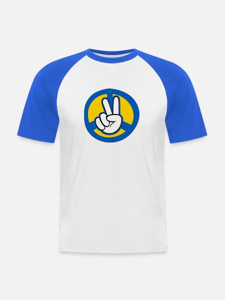 Friedenshand Retro Symbol für Ukraine - Männer Baseball-T-Shirt - Weiß/Royalblau