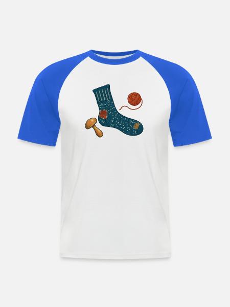 Reparierte Wollsocke und Stopfpilz - Männer Baseball-T-Shirt - Weiß/Royalblau