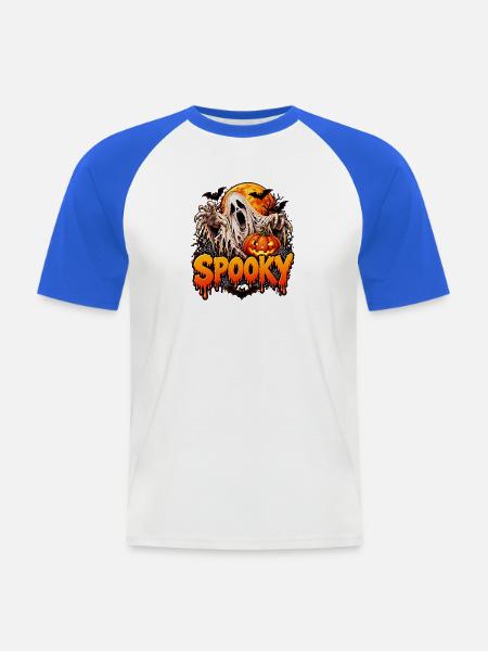 Spooky Halloween Geist mit Kürbis - Männer Baseball-T-Shirt - Weiß/Royalblau