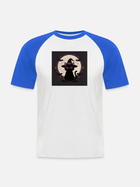 Halloween Hexenkatze – Witchy Cat & Vollmond - Männer Baseball-T-Shirt - Weiß/Royalblau