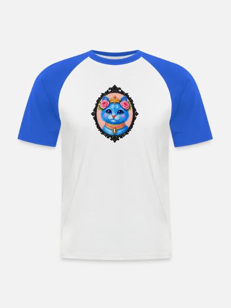 Blaue Katzenprinzessin mit Blumendekoration - Männer Baseball-T-Shirt - Weiß/Royalblau