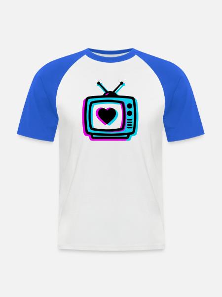 Neon Herz TV Retro - Männer Baseball-T-Shirt - Weiß/Royalblau