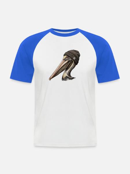 Pelikan mit Mütze - Männer Baseball-T-Shirt - Weiß/Royalblau