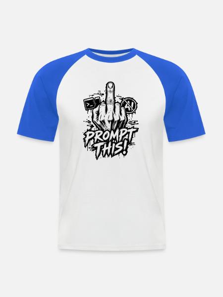Ironie: Prompt – Anti-KI-Chat – Mittelfinger - Männer Baseball-T-Shirt - Weiß/Royalblau