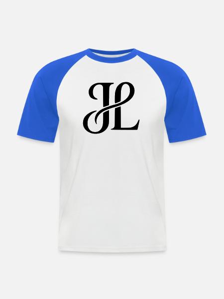 JL Signature Monogram Sweater - Männer Baseball-T-Shirt - Weiß/Royalblau
