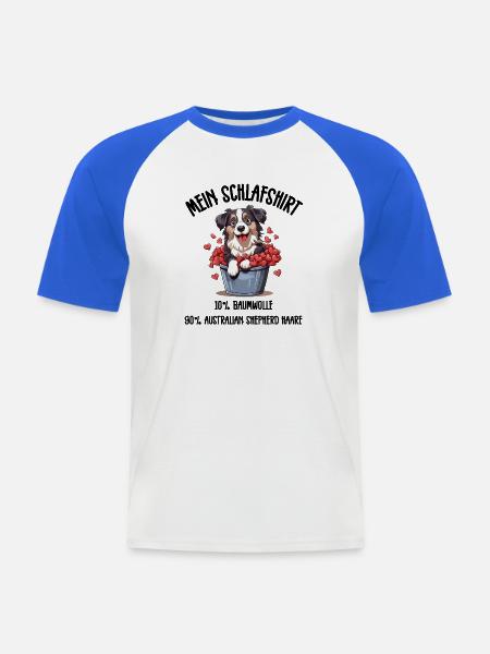 Aussie Welpe Eimer Herzen Schlafshirt - Männer Baseball-T-Shirt - Weiß/Royalblau