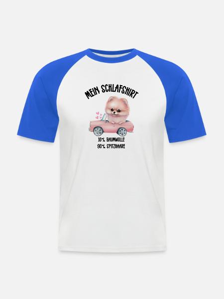 Zwergspitz Schlafshirt Rosa Cabrio - Männer Baseball-T-Shirt - Weiß/Royalblau