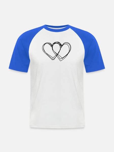 Doppelherz handgezeichnet - Männer Baseball-T-Shirt - Weiß/Royalblau
