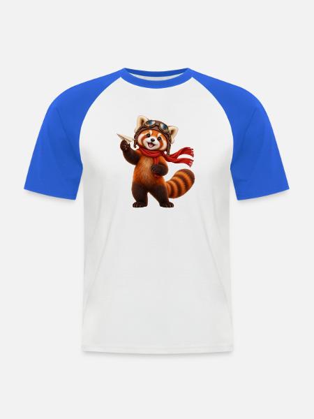 Pilot Red Panda mit Papierflugzeug - Männer Baseball-T-Shirt - Weiß/Royalblau