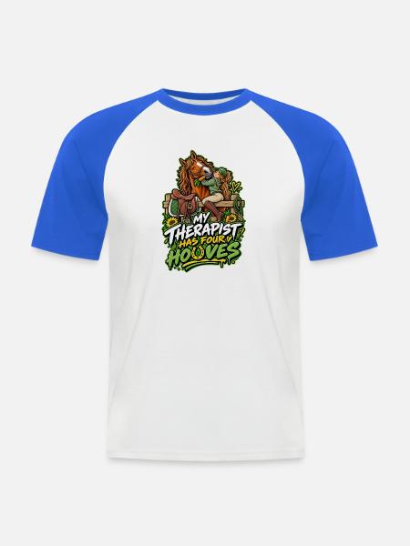 Mein Therapeut Hat Vier Pferde - Männer Baseball-T-Shirt - Weiß/Royalblau