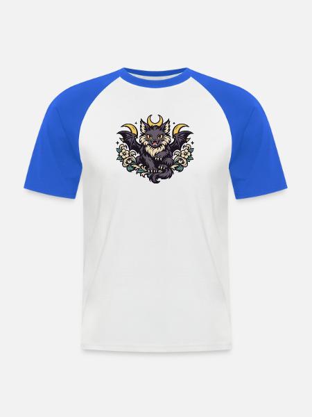 Mondkätzchen Batkatze im Blütenkreis - Männer Baseball-T-Shirt - Weiß/Royalblau